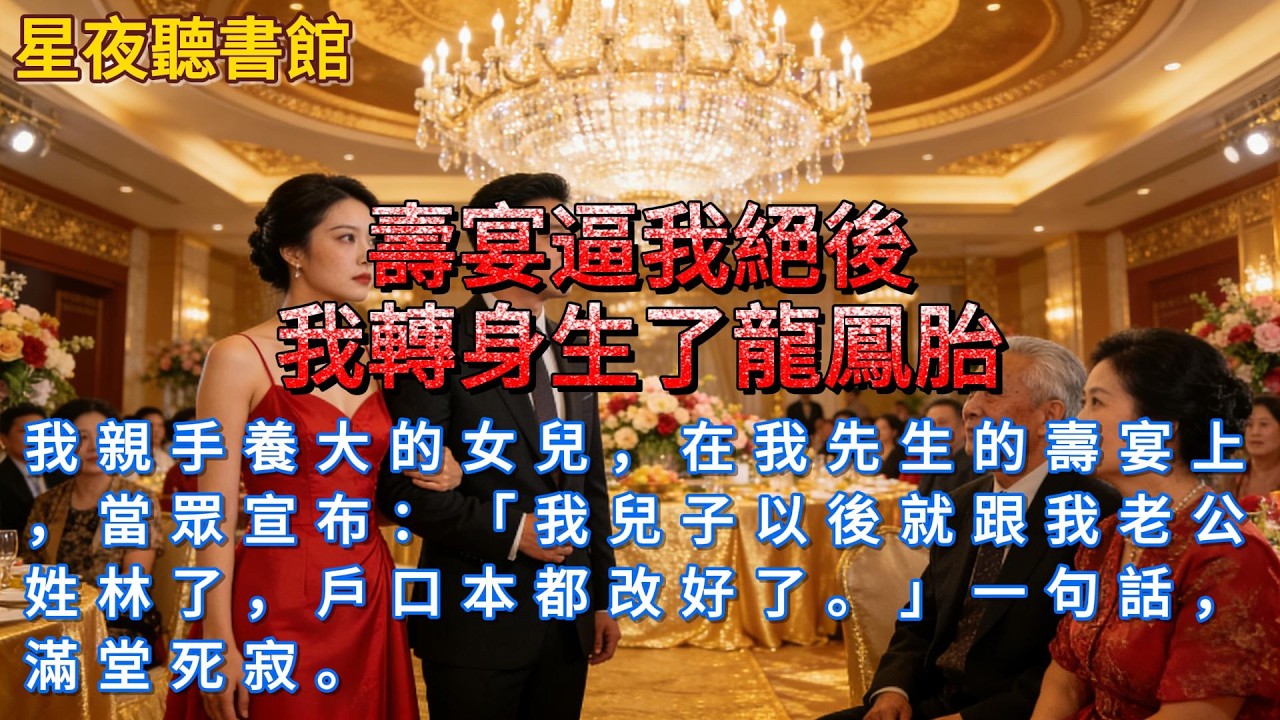 《壽宴逼我絕後？我轉身生了龍鳳胎》我親手養大的女兒，在我先生的壽宴上，當眾宣布：「我兒子以後就跟我老公姓林了，戶口本都改好了。」一句話，滿堂死寂。#爽文 #一口氣看完 #小說推文 #小說 #重生故事