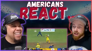 AMERICANS REACT TO THE BEST MS DHONI HELICOPTER SHOTS || REAL FANS SPORTS