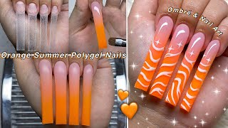 ORANGE OMBRE USING POLYGEL🧡 EASY NAIL ART & SUMMER NAIL DESIGN! | Nail Tutorial