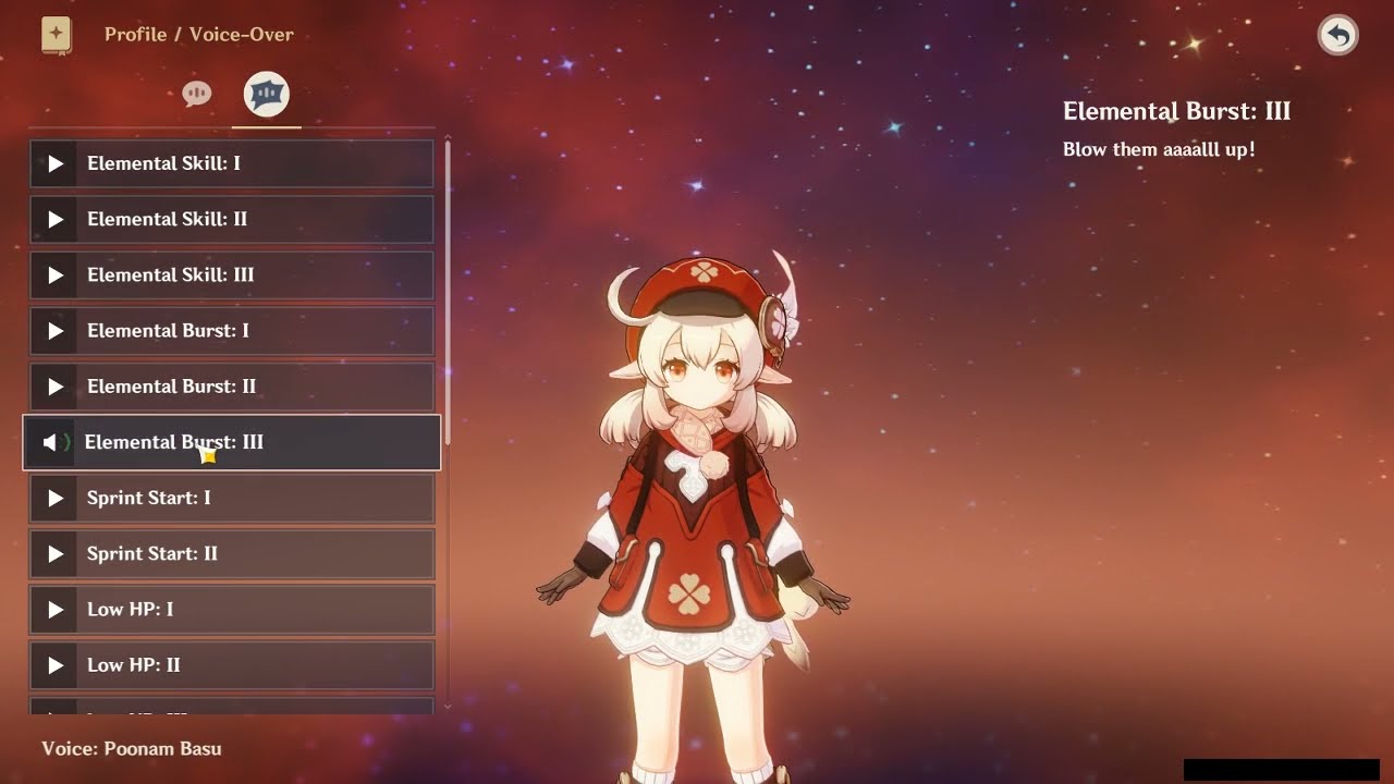 KLEE BATTLE VOICE LINES (ENGLISH)