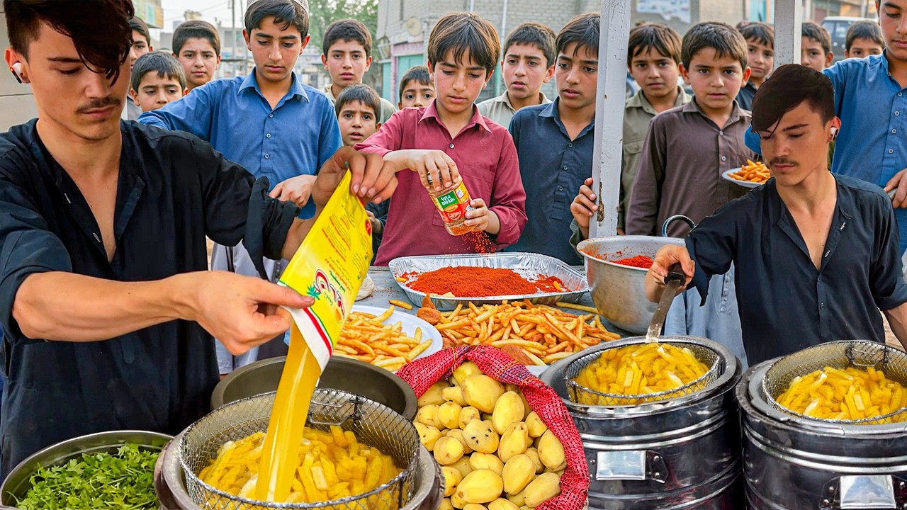 Tiny Boss Selling Giant Fries 🍟 Hardworking Afghani Kid Selling Crispy French Fries