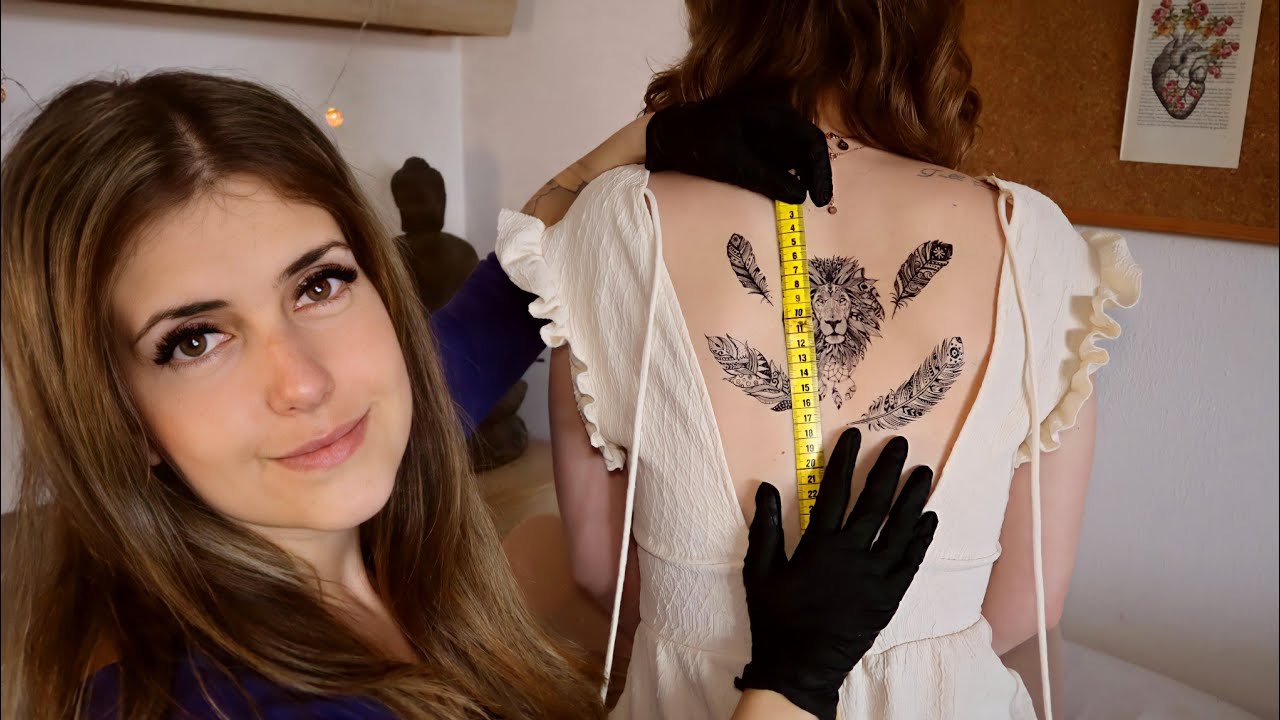 ASMR [Real Person] Tattoo Roleplay (deutsch) | Back exam/inspection & measuring for sleep (german)