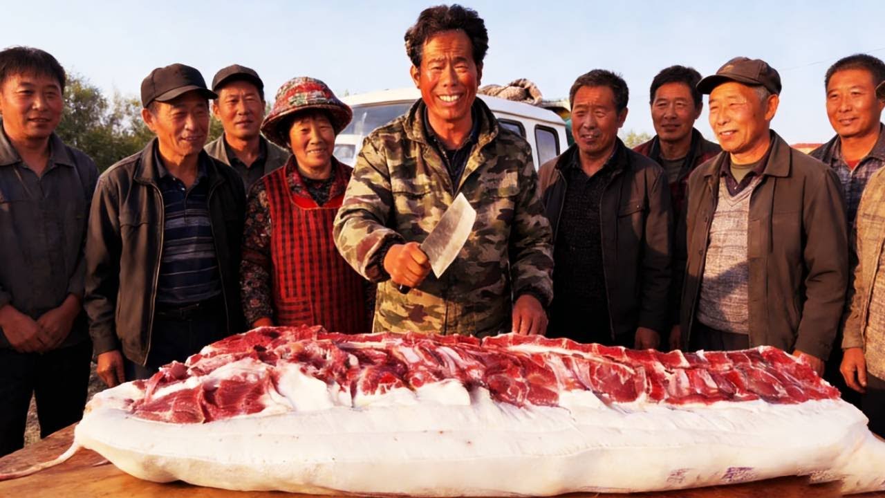 農村超肥大黑豬，肉膘子和豆腐似的，太好賣了，連血脖肉都搶著買！ 【立福128】