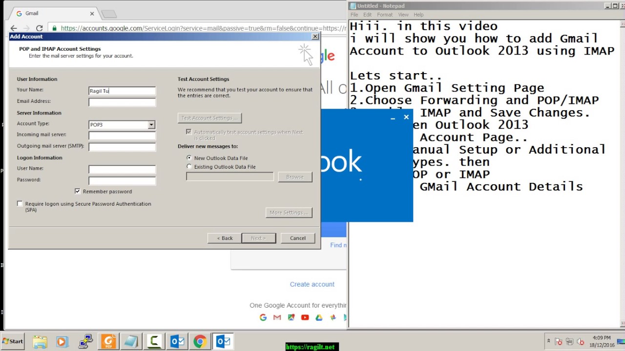 HOW TO ADD GMAIL ACCOUNT ON OUTLOOK 2013 YouTube