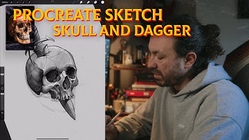 Drawing a Skull and dagger in PROCREATE // tattoo flash design
