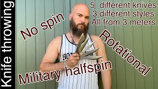 Knife throwing - 5 different blades with 3 throwing styles - No spin - Rotational - Half spin