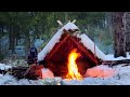 Caught in a SNOWSTORM - WINTER SURVIVAL BUSHCRAFT SHELTER in Heavy Snow, Bushcraft Trip 4K