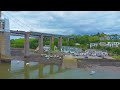 Train on royal albert bridge drone view