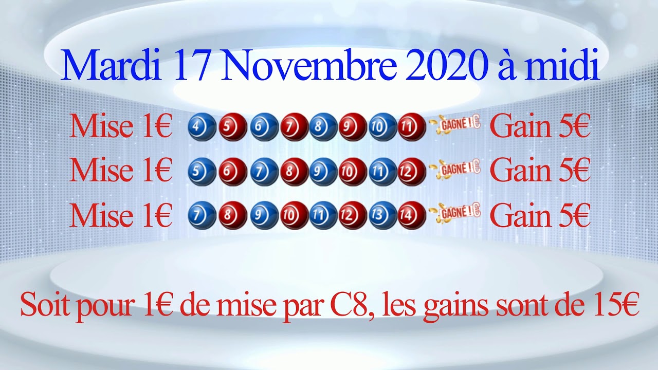 3 pronos gagnants sur 4 au Keno C8, 17 Novembre 2020 midi YouTube 3 pronos gagnants sur 4 au Keno C8, 17 Novembre 2020 midi YouTube