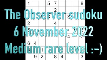 FLUKE ALERT: (see description) Sudoku – The Observer sudoku 6 November 2022 Medium rare level :-)