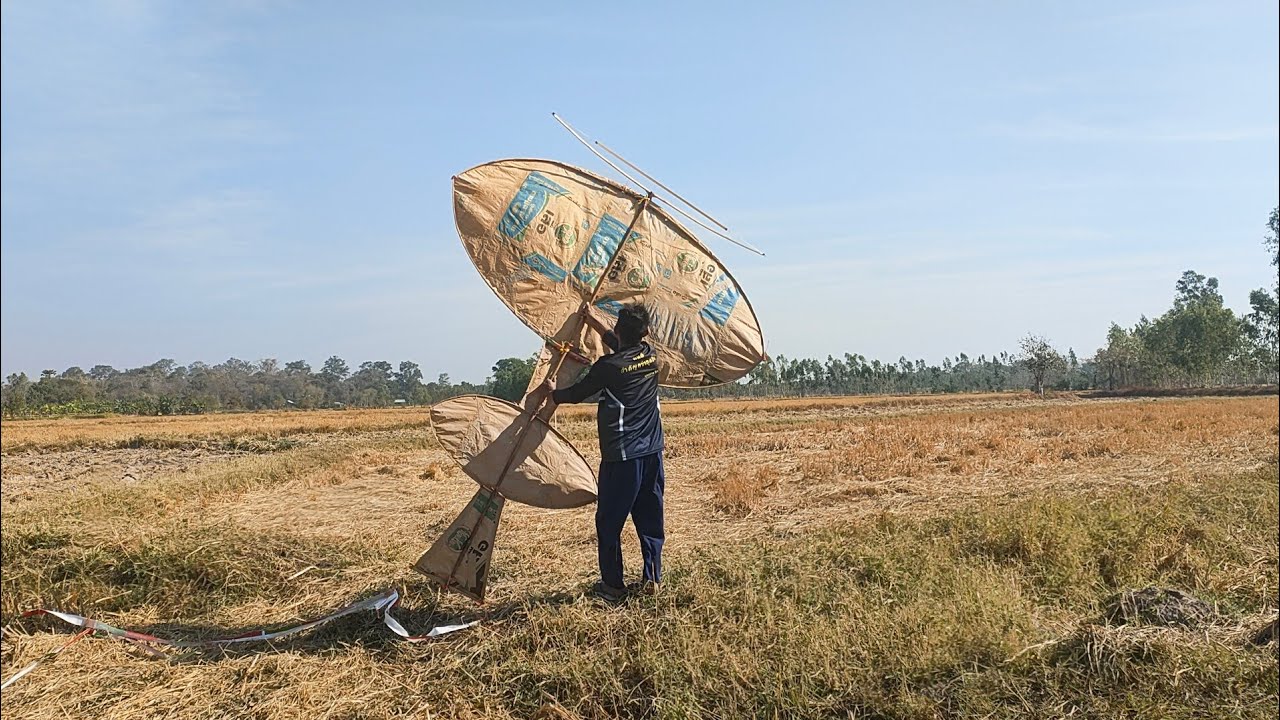 ว่าว3เมตร ข่อมเสร็จ ปีกแข็ง ทดสอบดวลกับลมนรกทันที