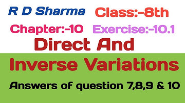 RD Sharma Class 8 maths Chapter 10 | Direct And Inverse Variations Ex 10.1 | Class 8 Maths ex 10.1