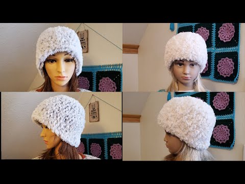 Purple and Brown Women\'s Crochet Hat with Faux Fur Embellishment The Ripple Crochet Slouch/beanie Hat W/faux Fur Pomp & Cowl  main image 4