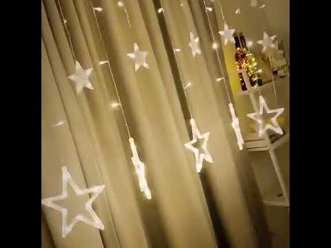 Світлодіодна новорічна гірлянда штора Зірки 3 м 12 предметів Теплий Білий колір KA, видео 1