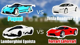Tesla Roadster 2 0 Vs Lamborghini Egoista Vs Laferrari Vs Pagani In Vehicle Simulator Roblox 4k Youtube - roblox vehicle simulator tesla roadster 2.0 vs lamborghini egoista