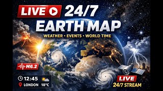LIVE 24/7 🌍 Earth Map — Weather, Global Events & World Time