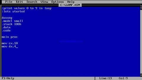how to print values from 0 to 9 in assembly language/ Loops in assembly language