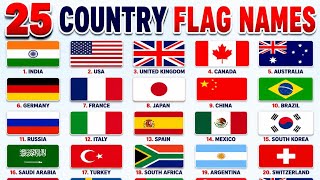 25 Country Flag Names for Kids | Learn World Flags Easy & Fun !