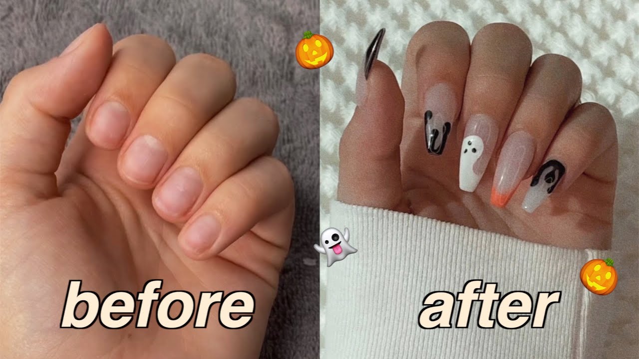 HOW I DO MY FAKE NAILS AT HOME EASY HALLOWEEN NAILS YouTube