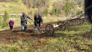 Hard Work in the Carpathian Mountains 🐎 Plowing with Horses &amp; Planting Potatoes High in the Hills 🌿