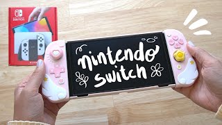 Nintendo switch OLED Unboxing Setup and CUTE accessories 🌸 Ft. Geekshare