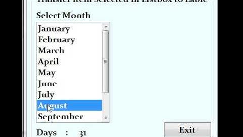 Display number of days in a month