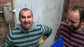 Louie Spence and Giles clear up poo on the fire escape at Pineapple Dance Studios 2010