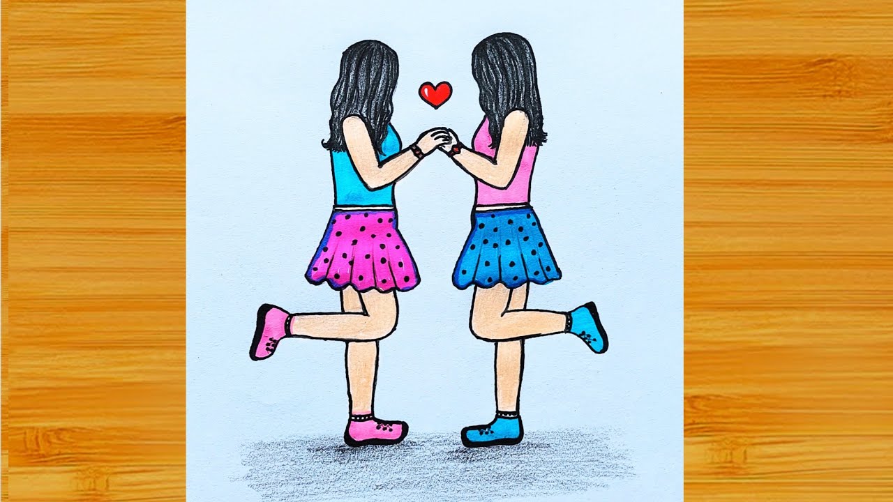 musical happy birthday greeting cards - Sketch of two best friends forever  Retailer from Nagpur