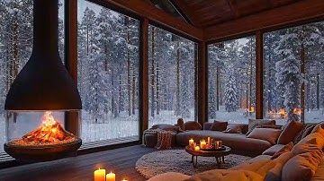 Sleep in a Cozy Winter Cabin ❄️ Relaxing Jazz Music, Gentle Snowfall & Warm Fireplace Sounds