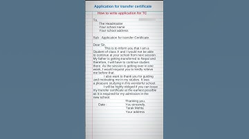 Application for transfer certificate/ T C certificate in English #application #shorts
