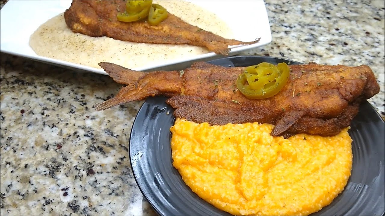 SOUTHERN SWEET POTATO CHEESE GRITS WITH FRIED CATFISH IN BUTTERMILK