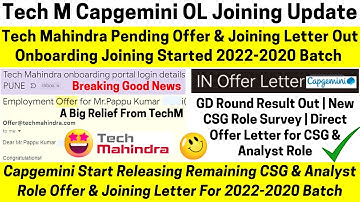 Tech Mahindra Offer Letter Out Joining Onboarding Started | Capgemini CSG & Analyst Offer Letter Out