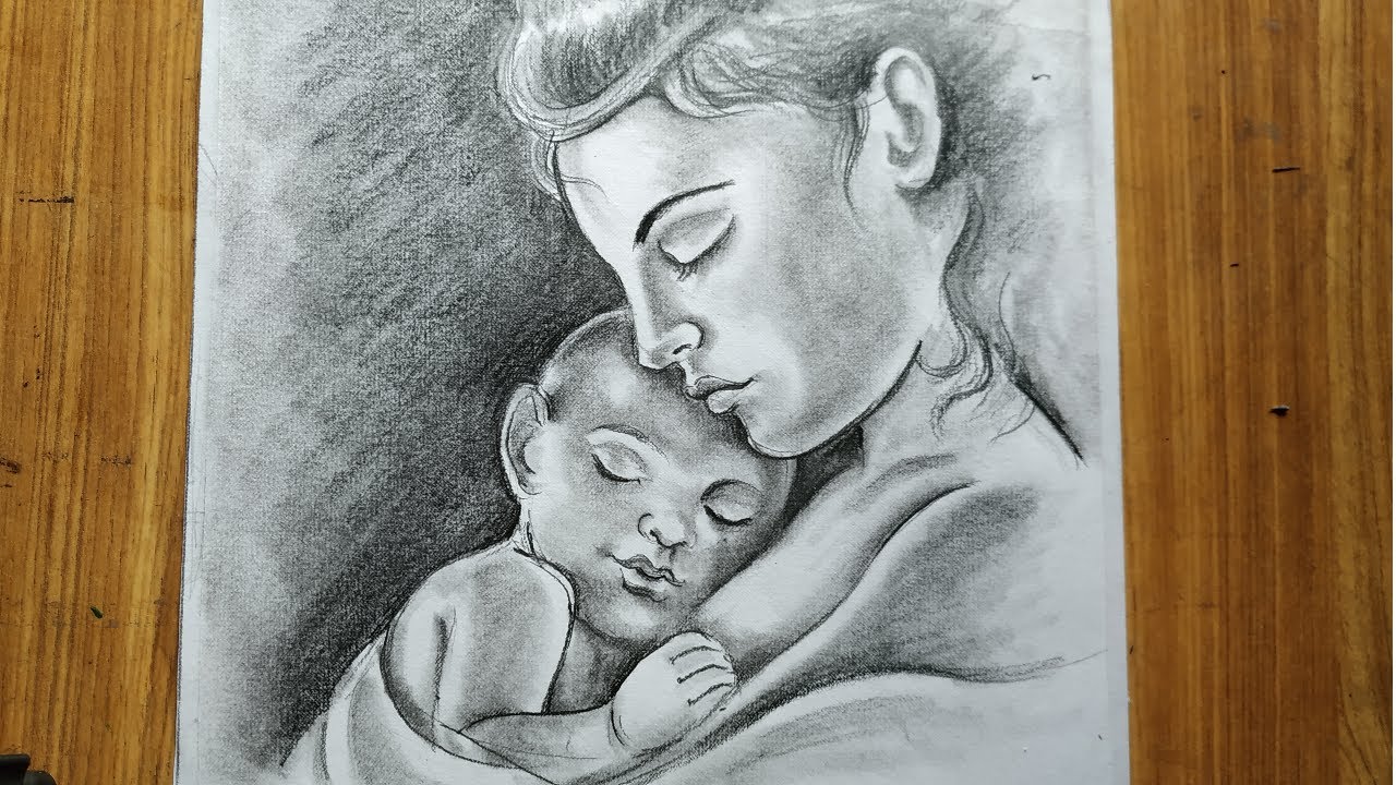 Mother and Son Pencil Sketch