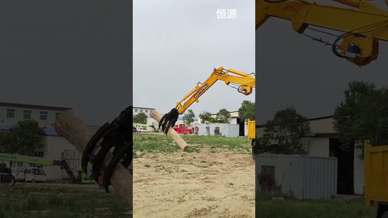 Лови машину с поворотным захватом для древесины, копай с машиной. Четырехстороннее копание с машино