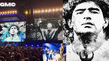 UK Britpop band pays tribute to Argentine football legend Diego Maradona at Oasis reunion concert.