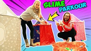 SLIME PARKOUR CHALLENGE Wer ist am schnellsten & gewinnt die besten Schleimzutaten? Kaan vs. Kathi