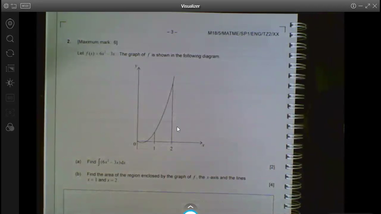 IB MaSL M18 TZ2 P1 Q2 Calculus Integration, Area under graph