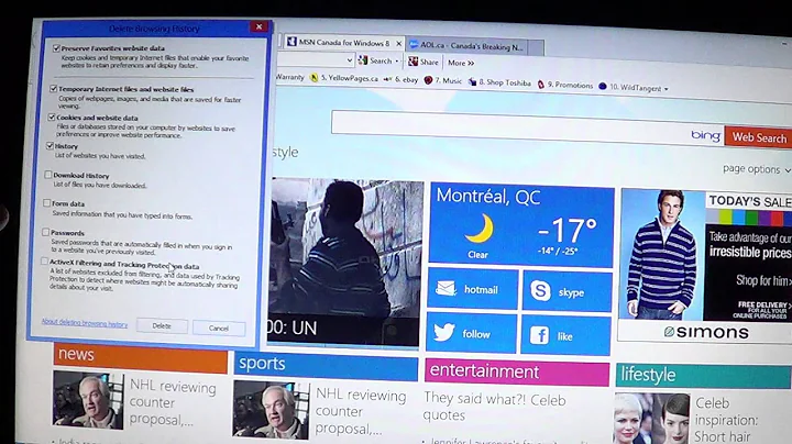 Windows 8 - Internet Explorer 10 desktop cookies and history delete
