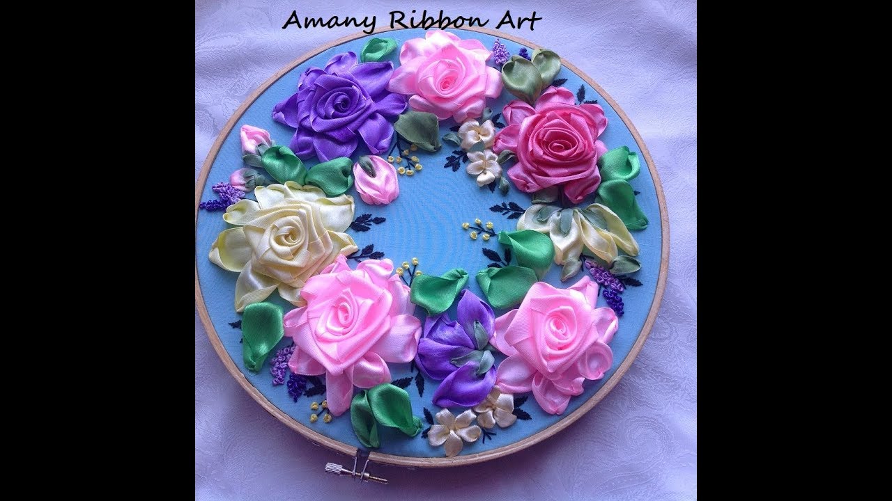 Amany Ribbon Art 69    ج1طريقة تطريز الوردة البلدي بشكل جديد  بشرائط الساتان