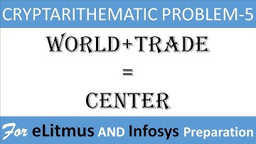Cryptarithmetic Problem -5 || WORLD+TRADE=CENTER || eLitmus + Infosys
