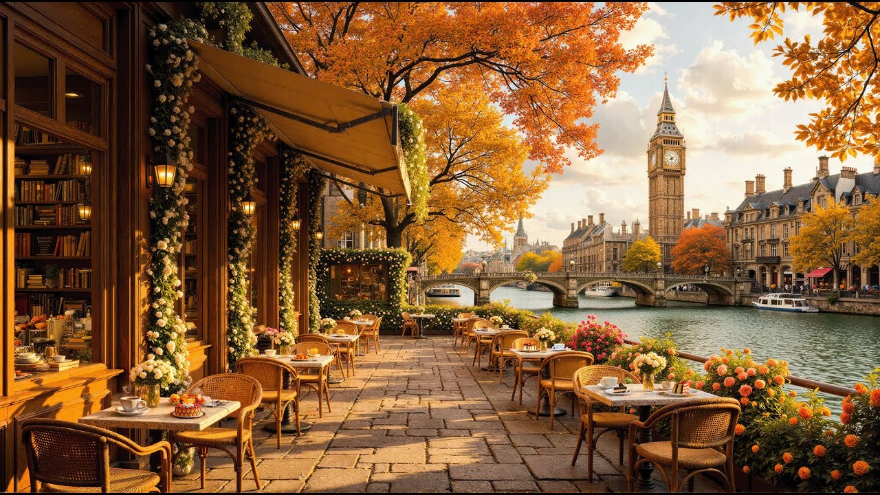 Calm Autumn Jazz in London 🍁 Cozy Café Ambience with Big Ben View and Soft Jazz for Focus & Study