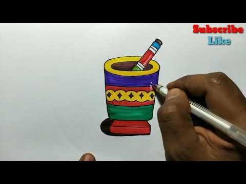 Mortar drawing for beginners / step by step kitchen tool mortar drawing /#okhli drawing