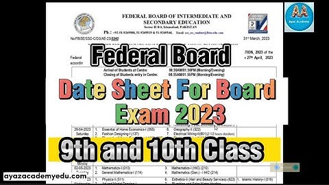 Federal Board Date Sheet 2023 For Class 9 and Class 10