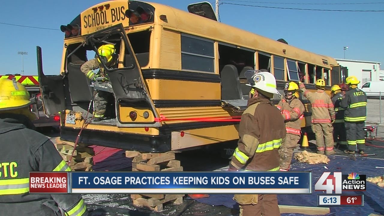 Local authorities practice school bus extrication - YouTube