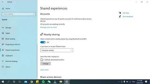 Nearby sharing - Windows 10 sharing files, photos, and videos with Device Nearby