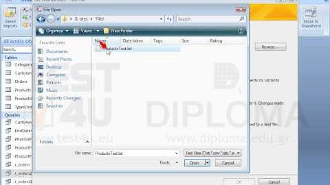 Import the ProductsText.txt file from the IL-ates\Files folder of your desktop, in the current...