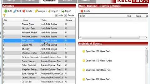 RaceTab 3:  Entering Athletes in Events