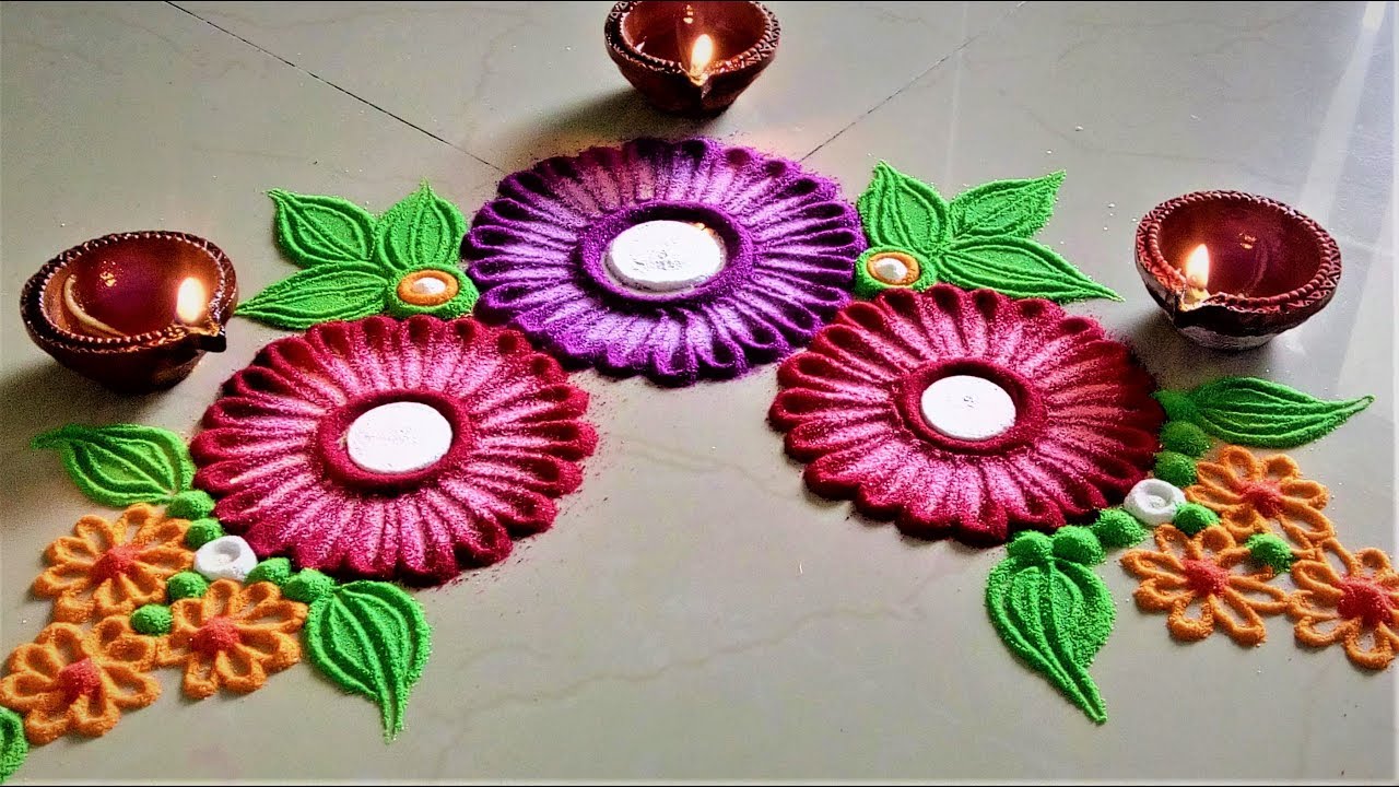 Corner Rangoli Designs With Flowers Innovative Rangoli By Shital Mahajan Youtube Rangoli Designs Rangoli Designs Flower Small Rangoli Design