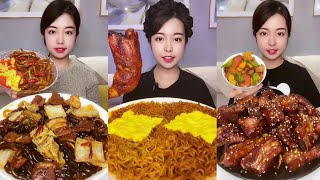 Asmr Spicy Noodles Mukbang | 불닭볶음면 먹방 | 매운국수계란 먹방 | 불닭볶음면/라면도전/한국음식 | 돼지갈비과밥 먹방 | 중국인면요리 먹방 리얼사운드