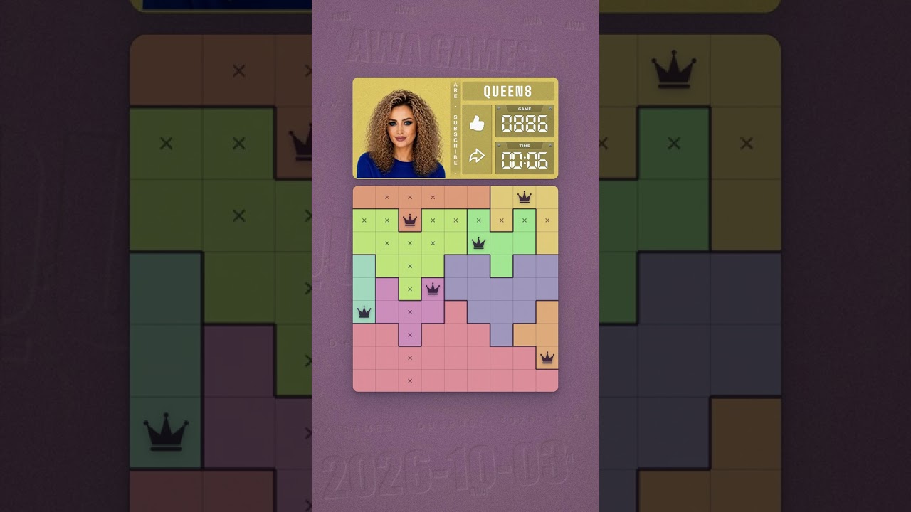 LinkedIn Queens #886 solved board for October 3, 2026, 9x9 grid